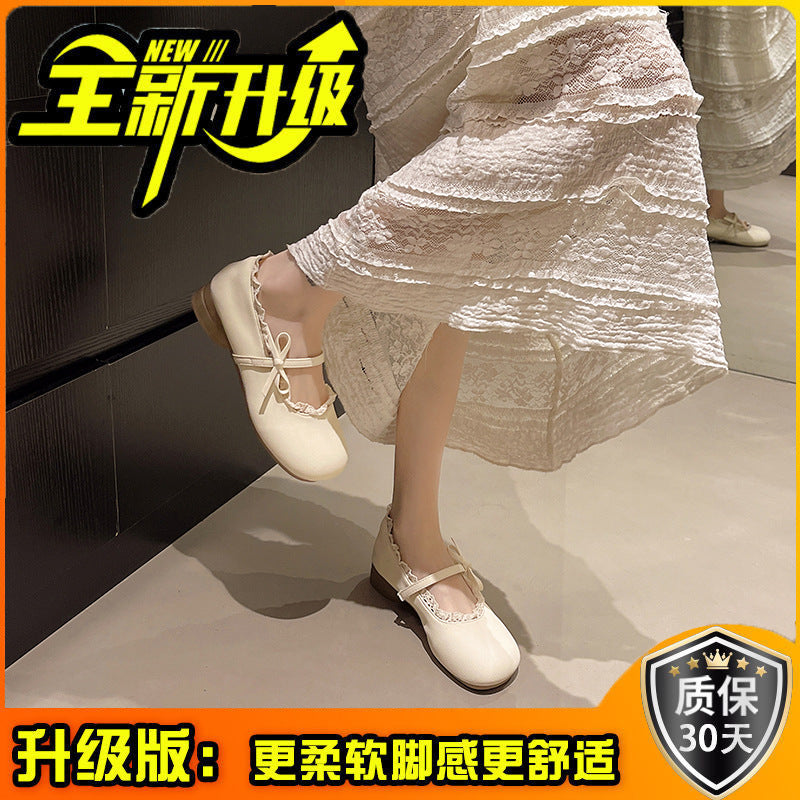 Fashion sweet lace small leather shoes lace foreign style princess shoes spring and summer new retro casual versatile light mouth single beanie shoes