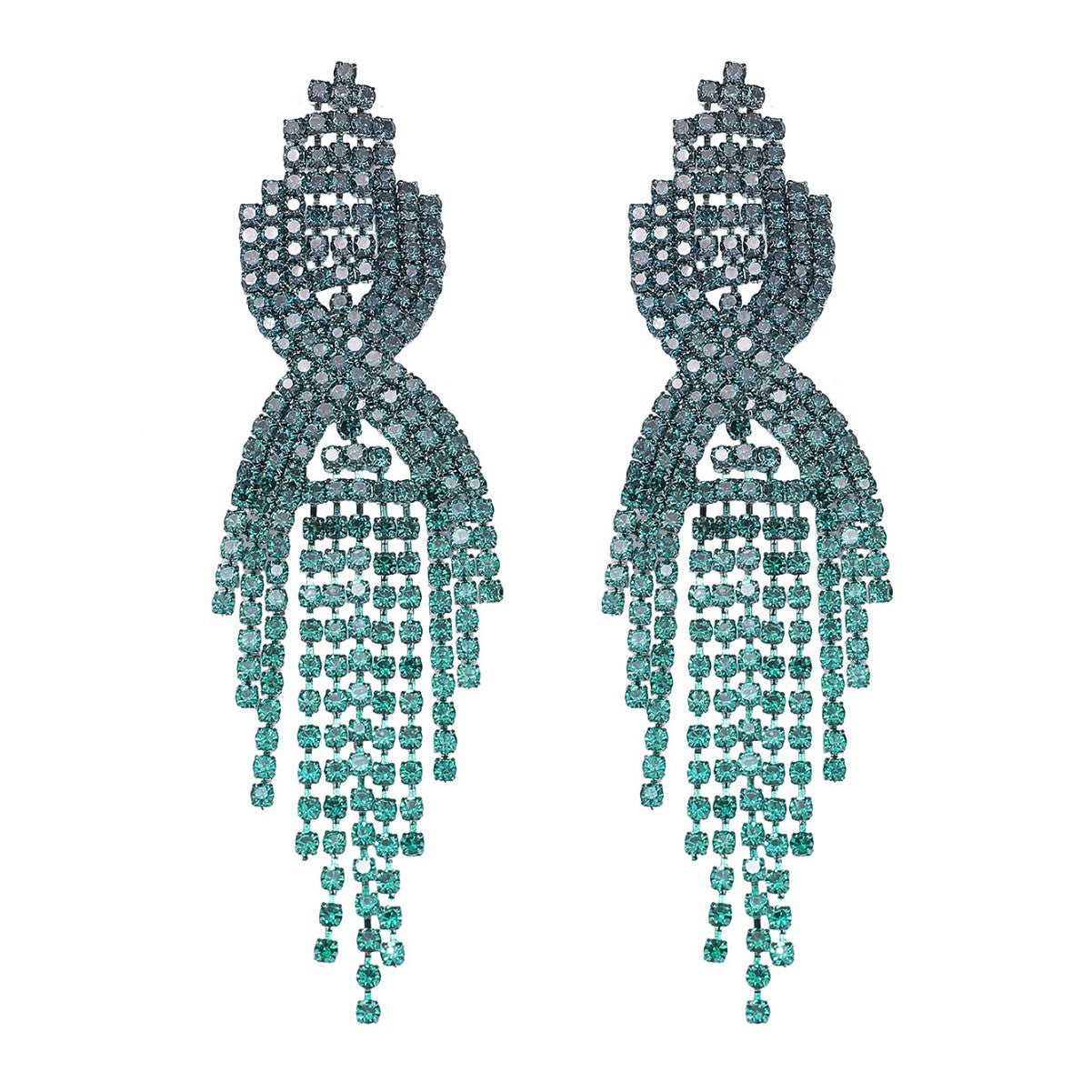 New trendy earrings, European and American personality, exaggerated temperament, super flash full diamond, super flash fringed long earrings for women