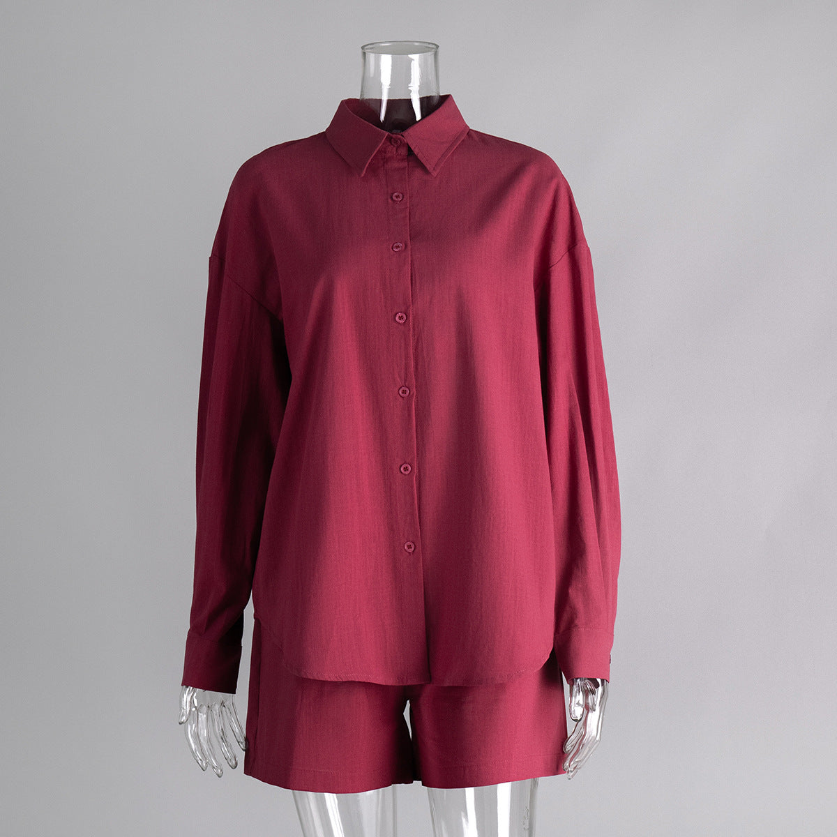 Pure cotton cardigan long-sleeved shorts set spring and summer outer wear simple solid color European and American style casual suits women