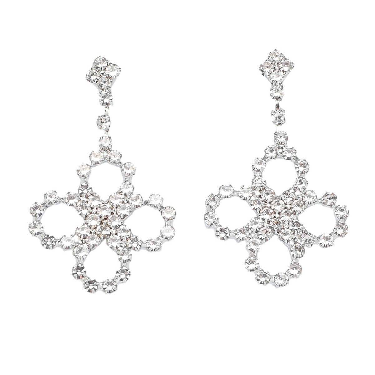 DINGKA fashionable and exquisite four-leaf clover hollow earrings for women, luxury and shiny crystal stud earrings, explosive items.