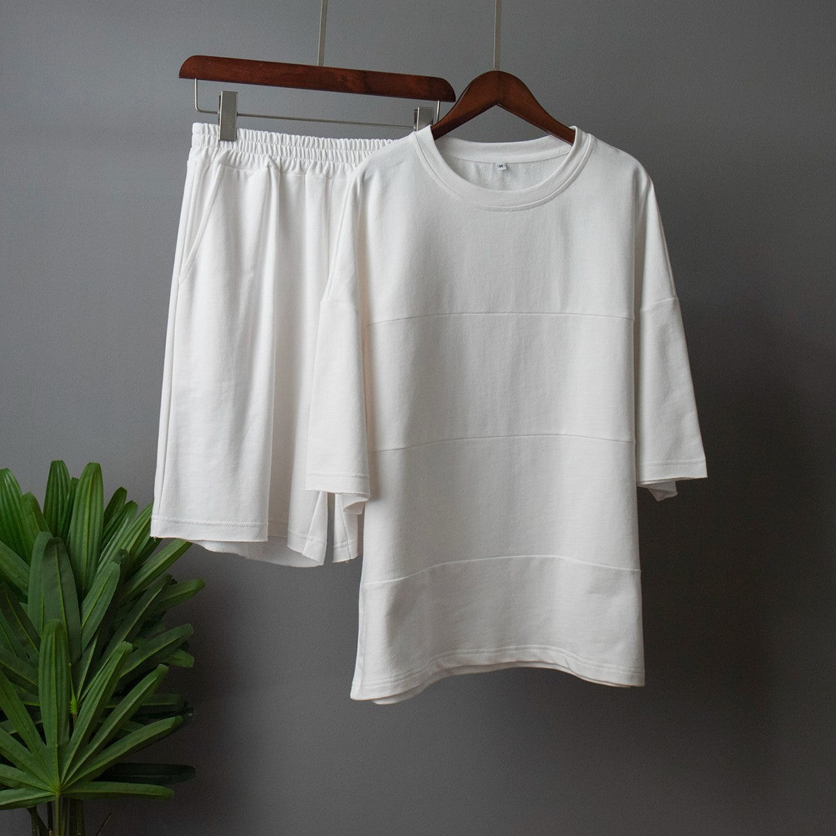 T-shirt shorts set European and American summer loose casual splicing straight-leg pants cotton short-sleeved T-shirt set suits