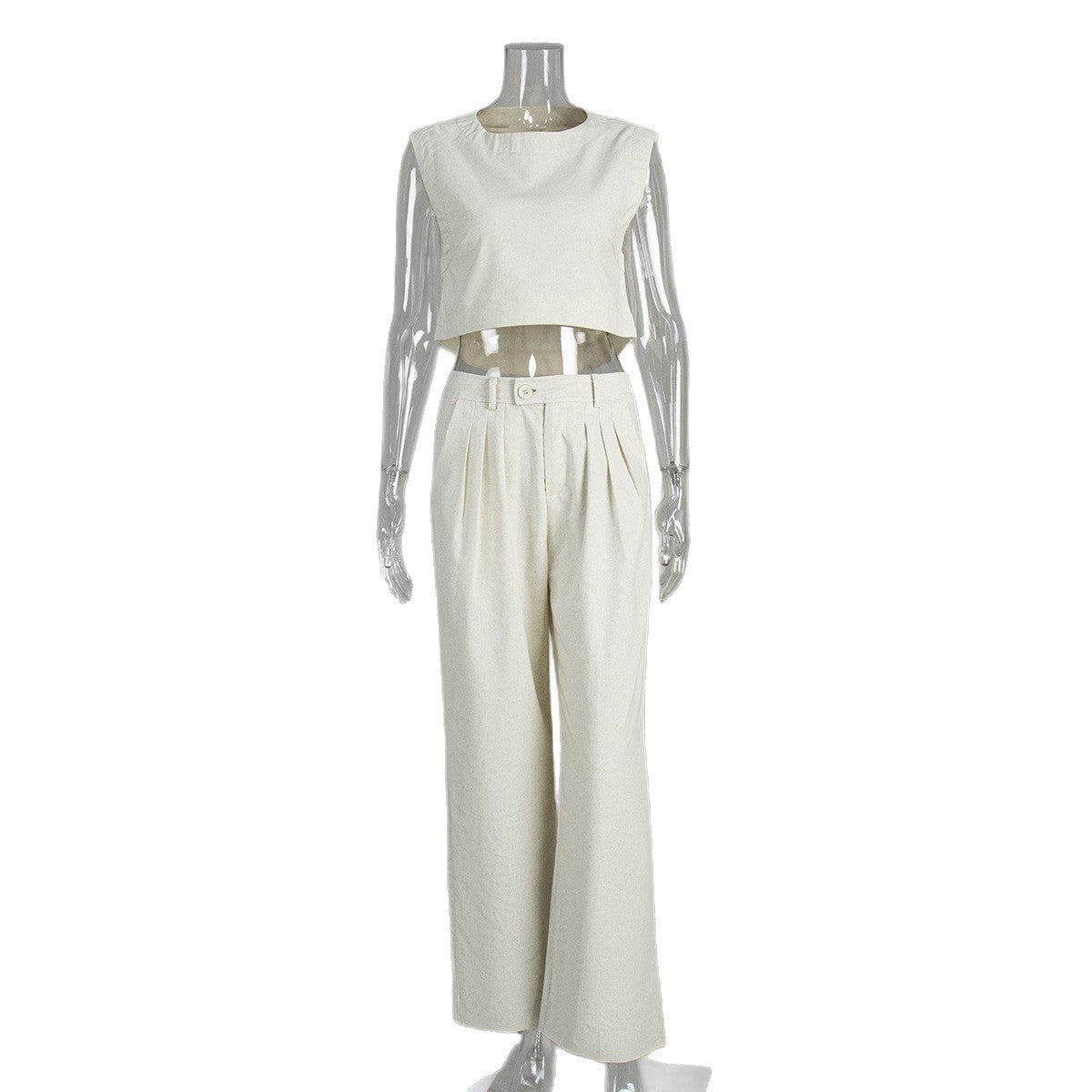 Linen vest trousers set European and American summer new sleeveless vest wide leg trousers casual suits
