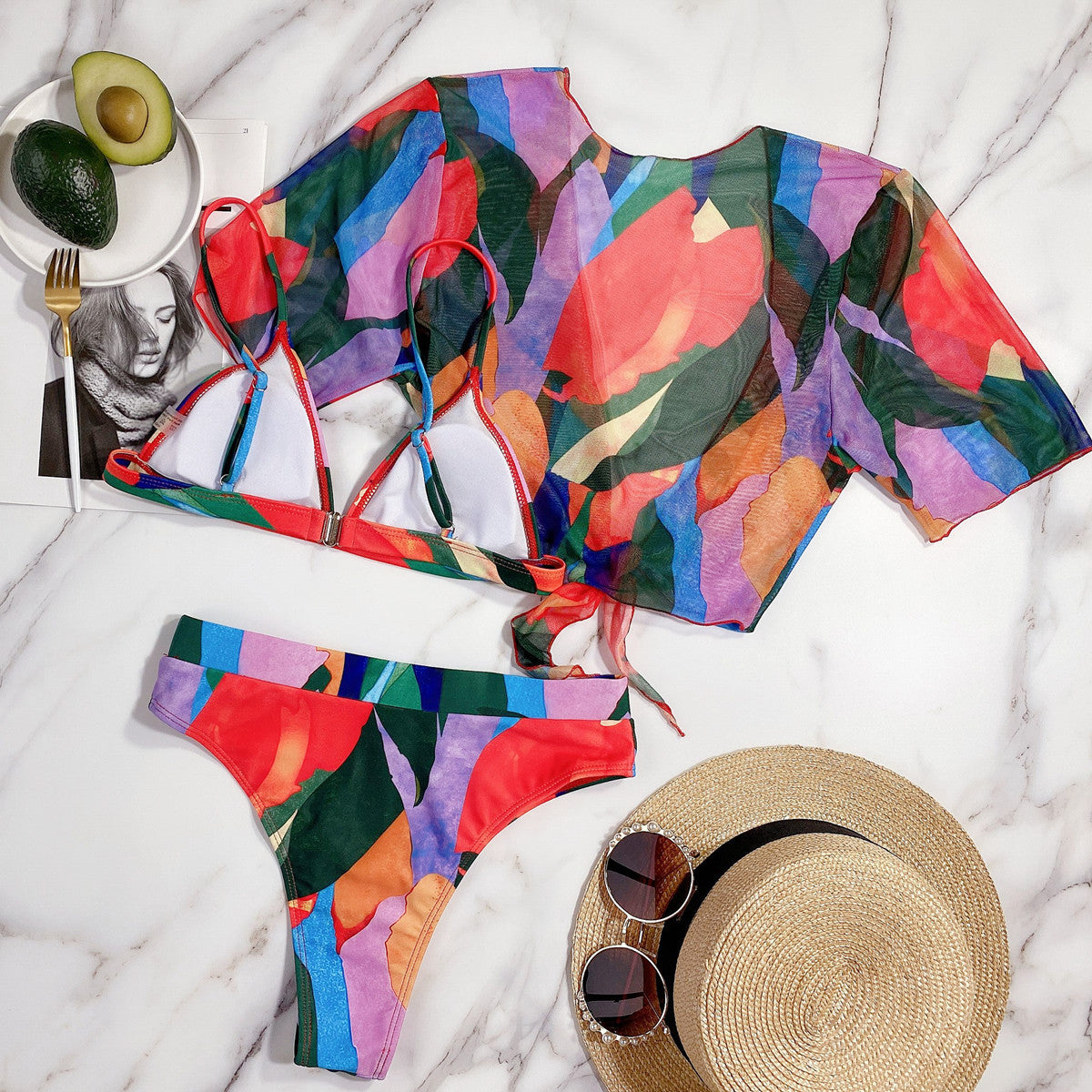 Three-piece single swimsuit bikini new swimsuits women's printed split swimsuit new swimsuit