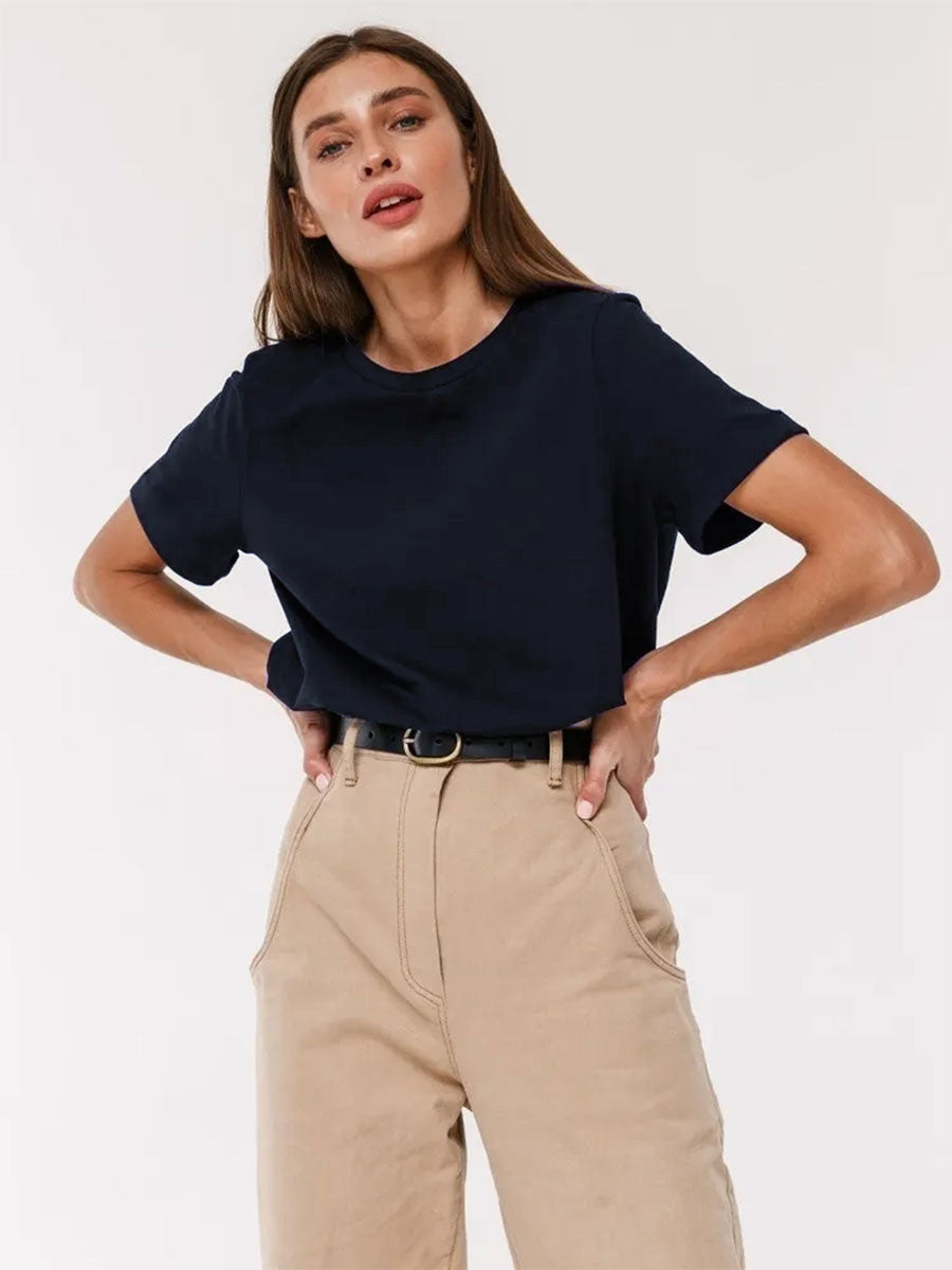 Short-sleeved T-shirt European and American summer new women's fashion casual home commuting versatile round neck short-sleeved T-shirt