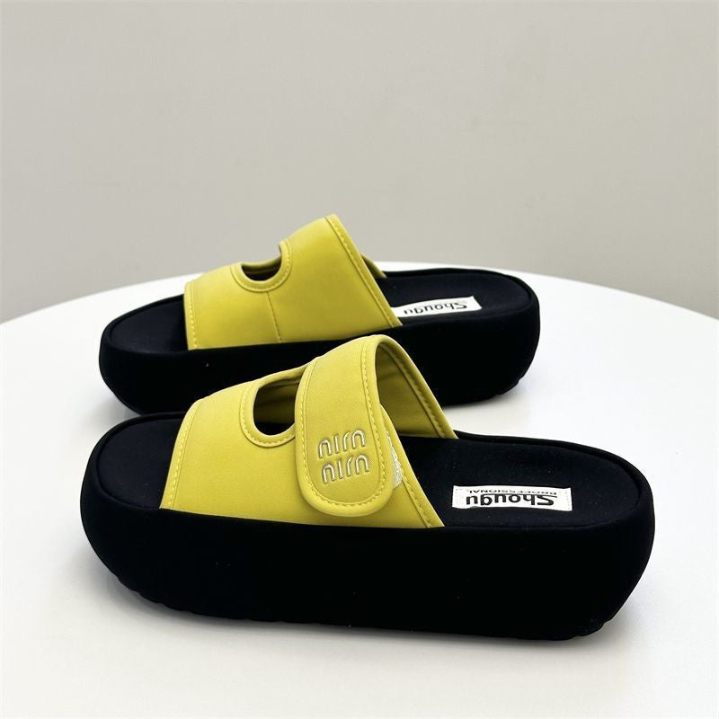 Height-increasing women's platform slippers new summer outer wear home Velcro with skirt non-slip versatile sandals