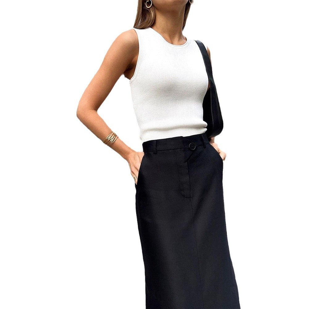 Split skirt women's spring and summer new high waist temperament commuter skirt European and American A-shaped dress