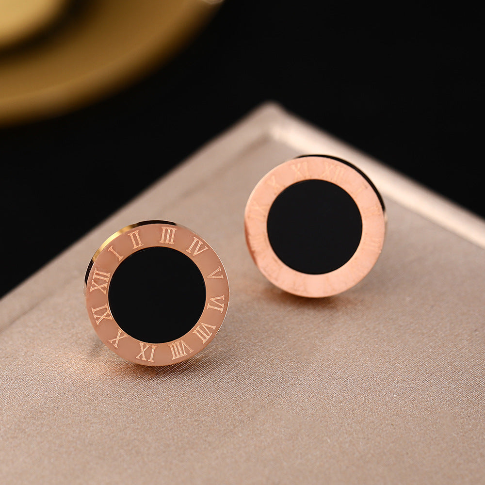 Europe and the United States cross-border hot sale simple titanium steel stud earrings personalized Roman numerals cute girls earrings fashion earrings jewelry