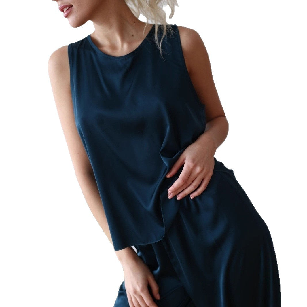 Cross-border vest, trousers, pajamas set, European and American spring new comfortable and vertical back cross loungewear set suits