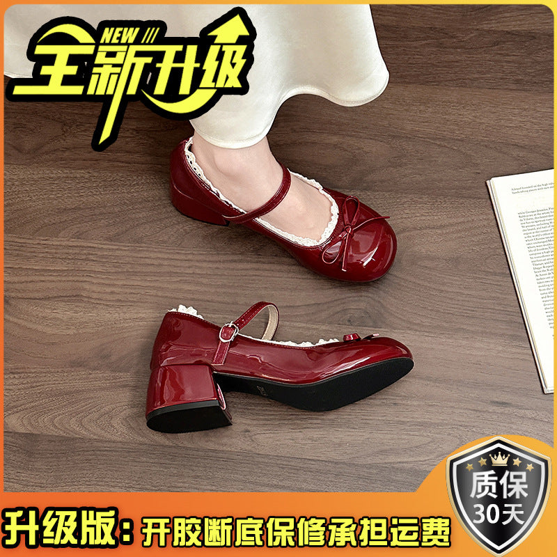 French lace bow women Mary Jane shoes summer fashion new silver single beanie shoes inner height increase evening leather shoes