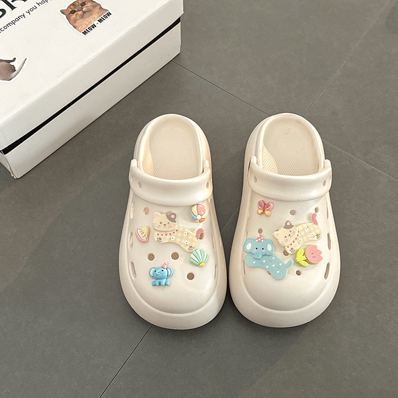 kitty cat hole shoes women's summer new thick-soled heightened non-slip beach bag head slippers