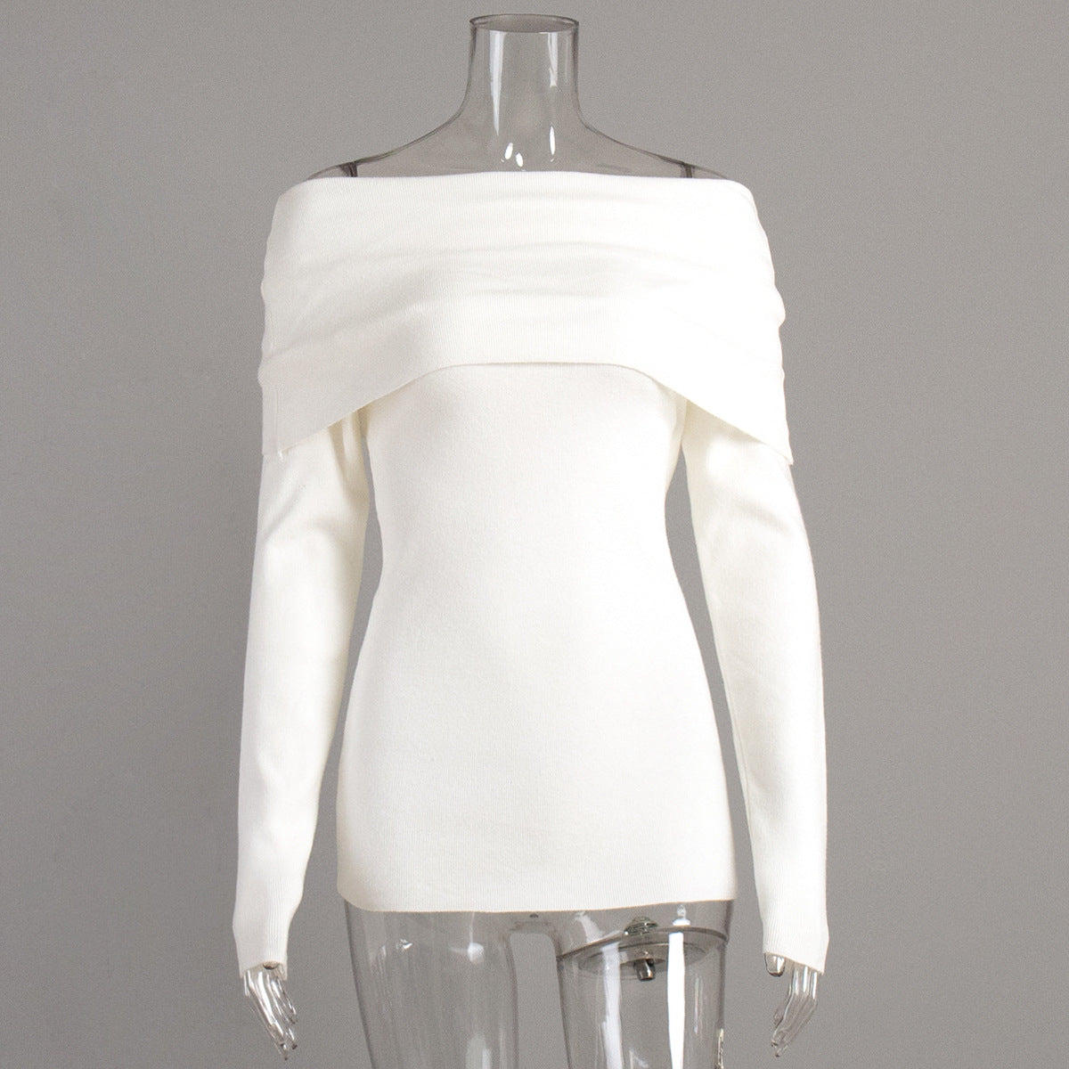 Sweater women's autumn and winter European and American style long-sleeved knitted bottoming shirt one-word shoulder sexy slim-fitting off-the-shoulder top