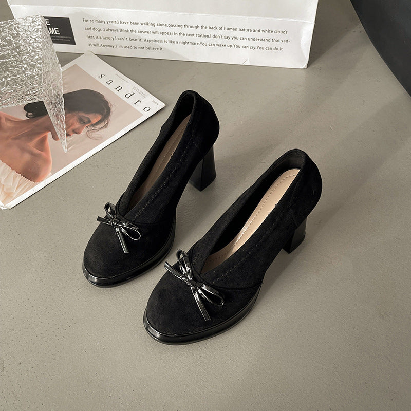 Retro French temperament, socialite style, high heels for women's spring new thick heels, not tired feet, high-end single beanie shoes