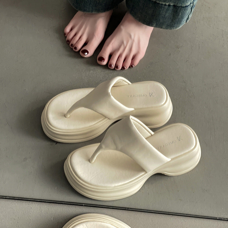 Internet celebrity thick-soled flip-flops women's spring and summer new French heightening non-slip cool slippers tide