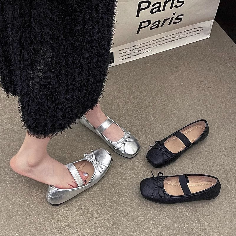 French fairy style bow single shoes in the summer of new gentle matching skirt soft-soled ballet single beanie shoes women