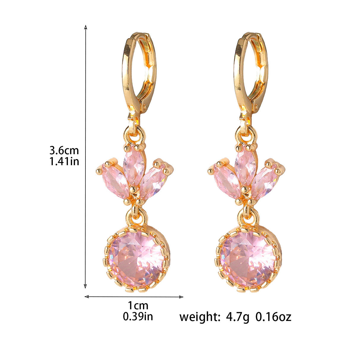 Choka, European and American, high-end luxury long ear buckles, fashionable pink zircon earrings, versatile copper ear jewelry.
