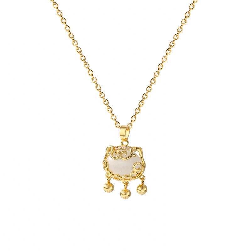 Ruyi Ping An Lock White Chalcedony Pendant Necklace Niche Women's New Clavicle Chain Light Luxury Simple Birthday Gift