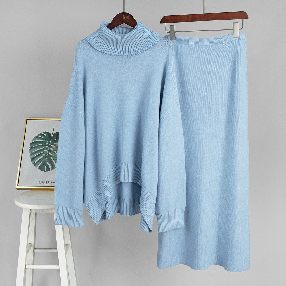 Turtleneck sweater skirt set for women, European, American autumn and winter loose knitted two-piece sweater set for women suits