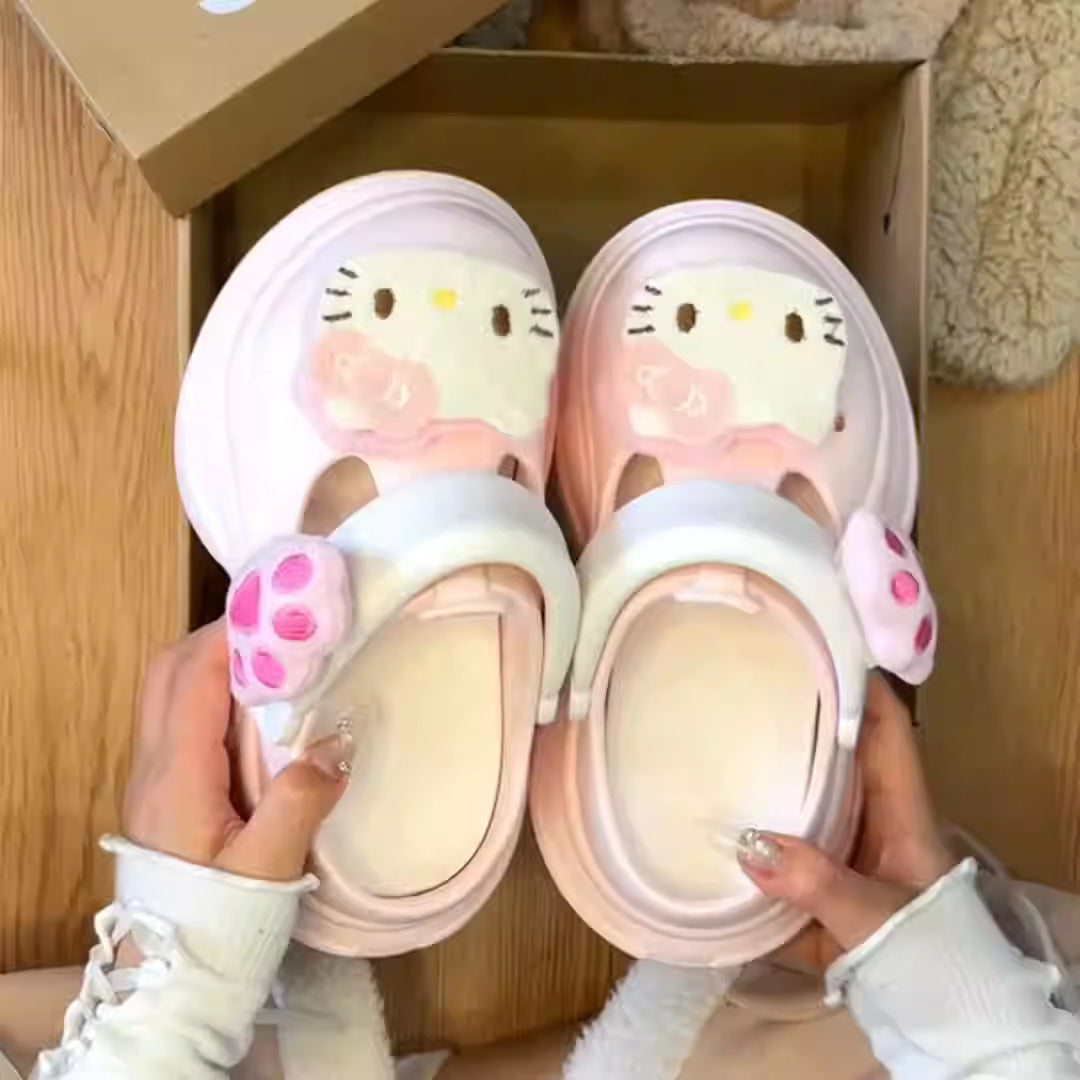 new muffin hole shoes female Mary Jane cute cartoon platform beach non-slip outer wear bag head cool slippers