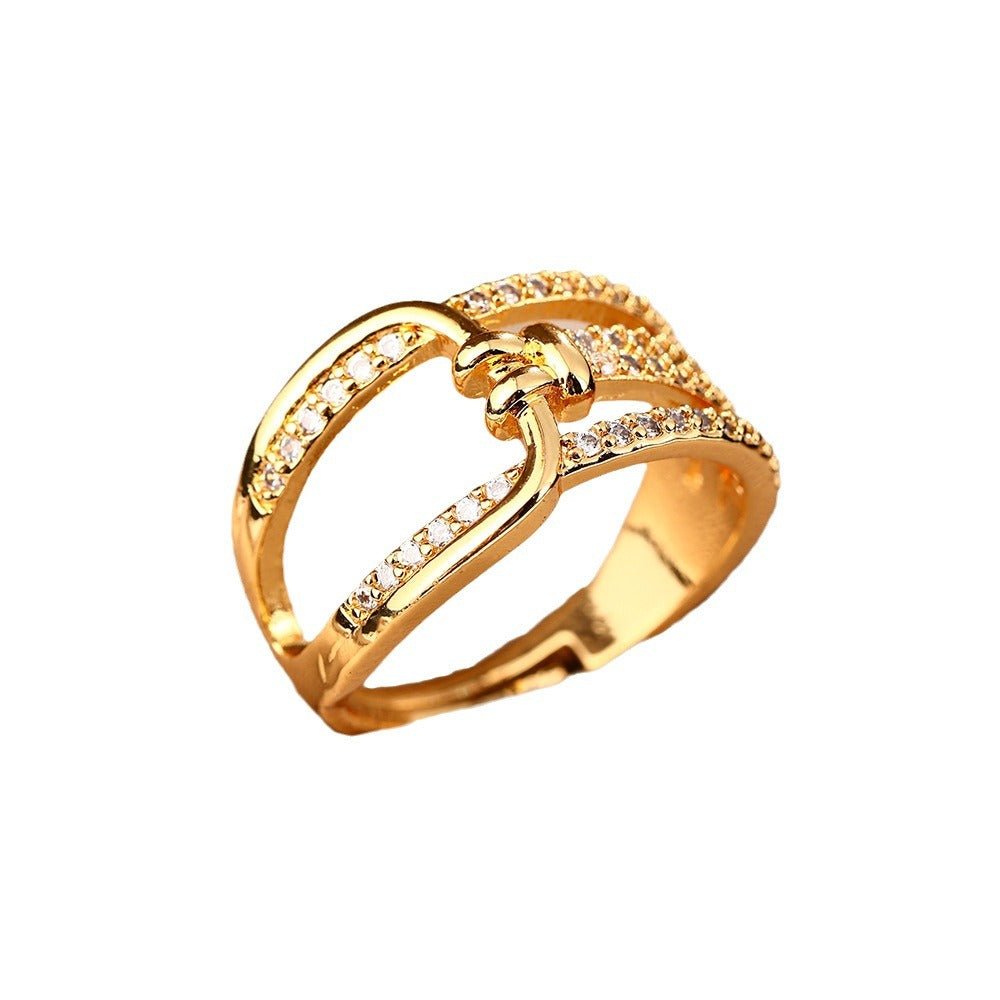 Korean version hot sale light luxury niche high-end design lock multi-layer rings women's ins tide open ring hand jewelry