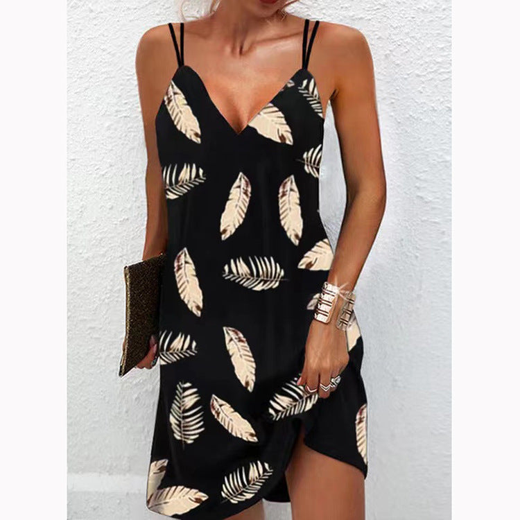 Summer new women's clothing hot-selling seamless V-neck printed double shoulder suspender skirts