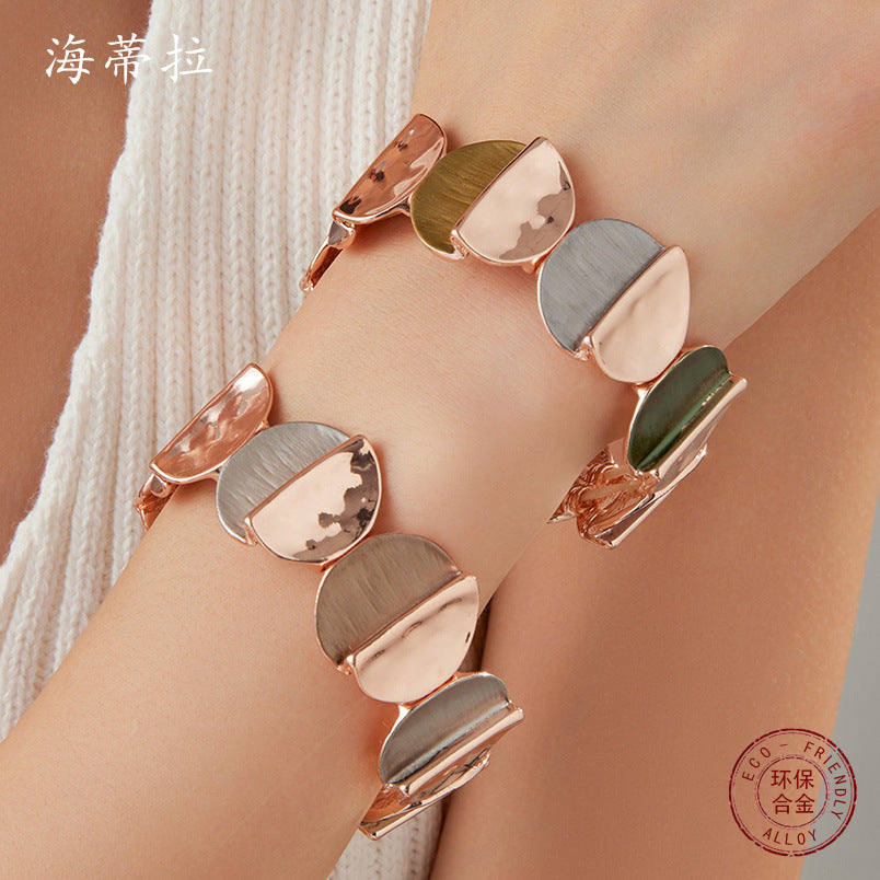 Cross-border new round geometric bracelet, color dripping oil environmentally friendly alloy bracelet, handmade painting creative modeling lady