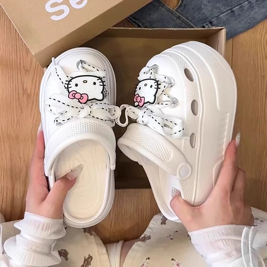 Cute cartoon Hello Kitty hole shoes women's summer new thick-soled muffin bottom sweet strap bag head slippers