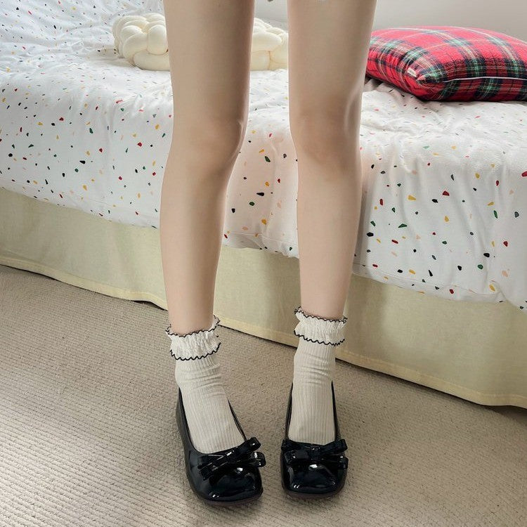 High fashion shallow mouth Mary Jane shoes women's spring and summer new niche round head with skirt bow flat shoes beanie shoes