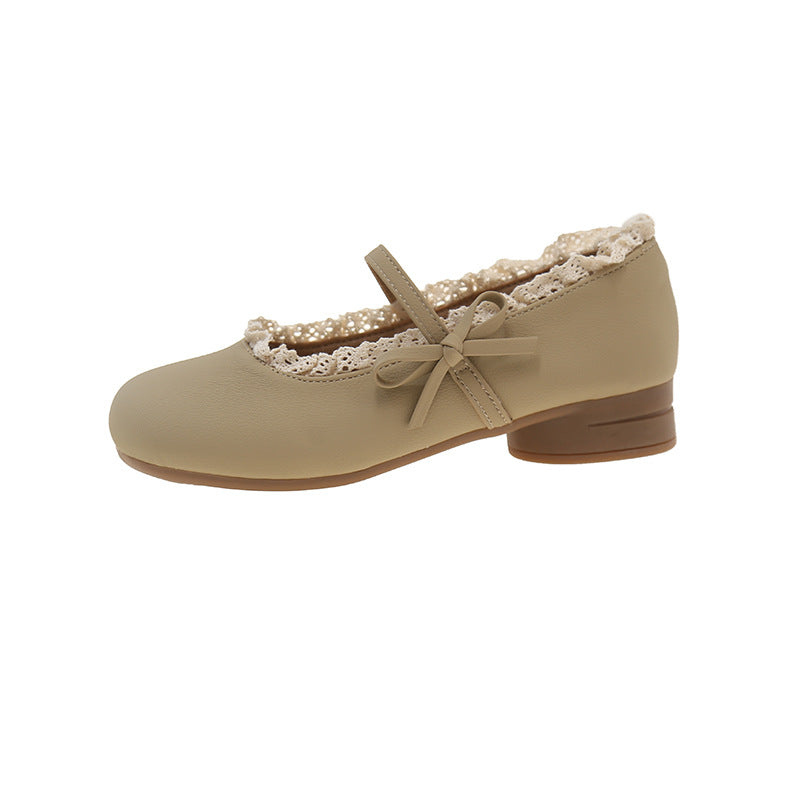 Fashion sweet lace small leather shoes lace foreign style princess shoes spring and summer new retro casual versatile light mouth single beanie shoes
