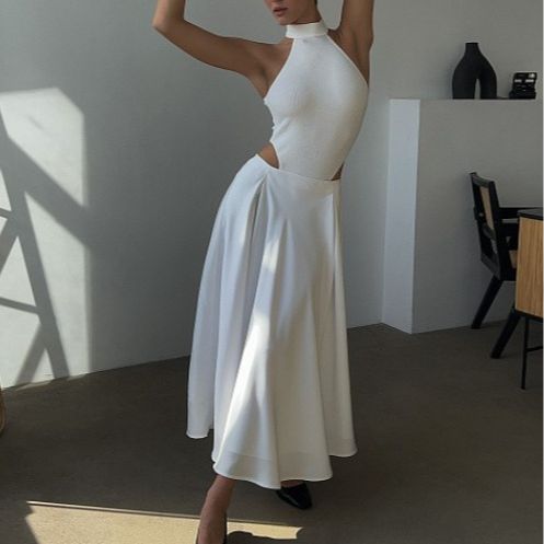 Bust skirt women's European and American summer new temperament elegant high waist satin satin satin long skirt dress