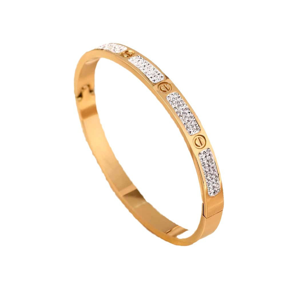 European and American cross-border fashion simple titanium steel bracelet female screwdriver inlaid with three rows of diamonds high-end ins wind bracelet jewelry