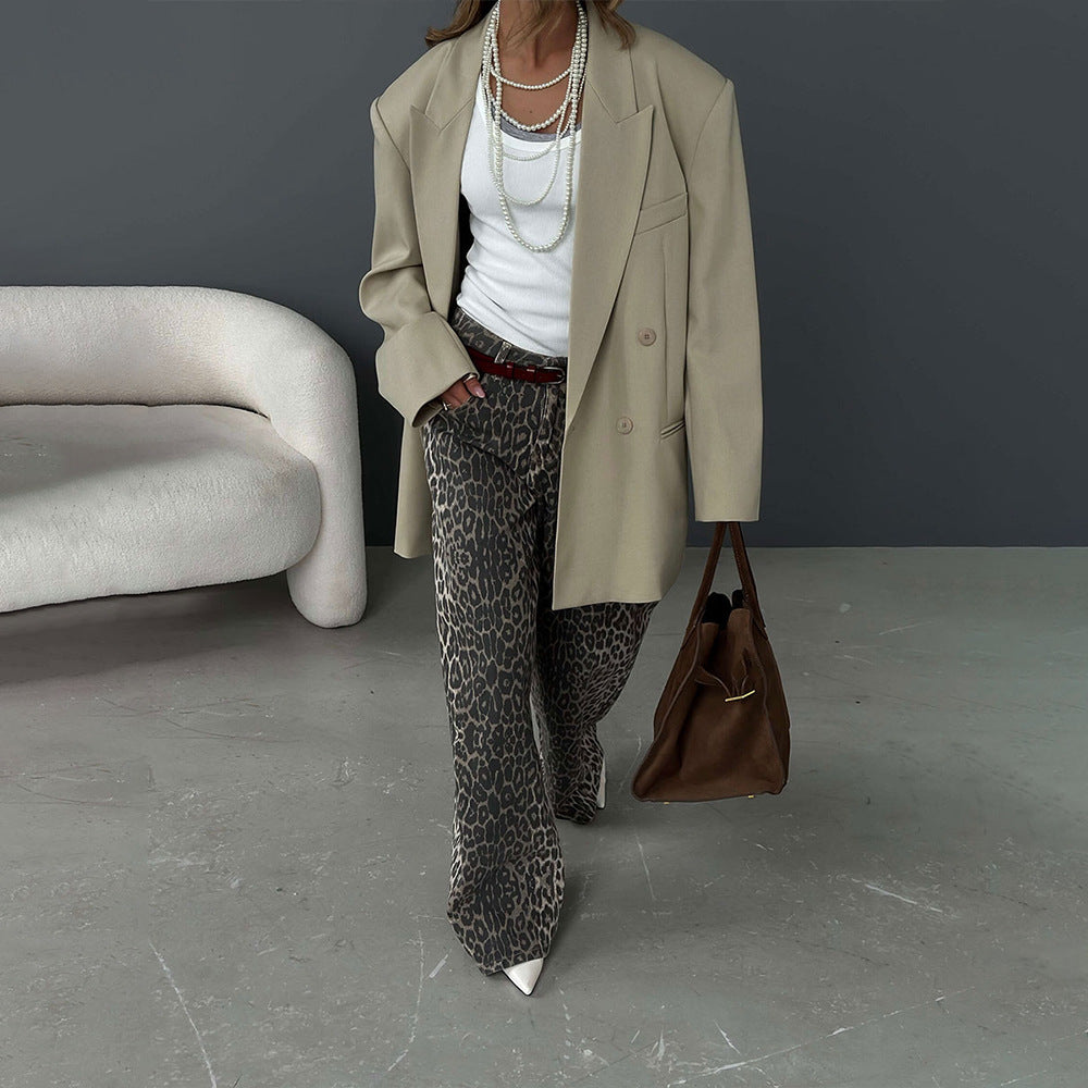 Cross-border leopard print wide-leg pants, European and American spring and summer new Y2K loose casual mopping leopard print wide-leg pants