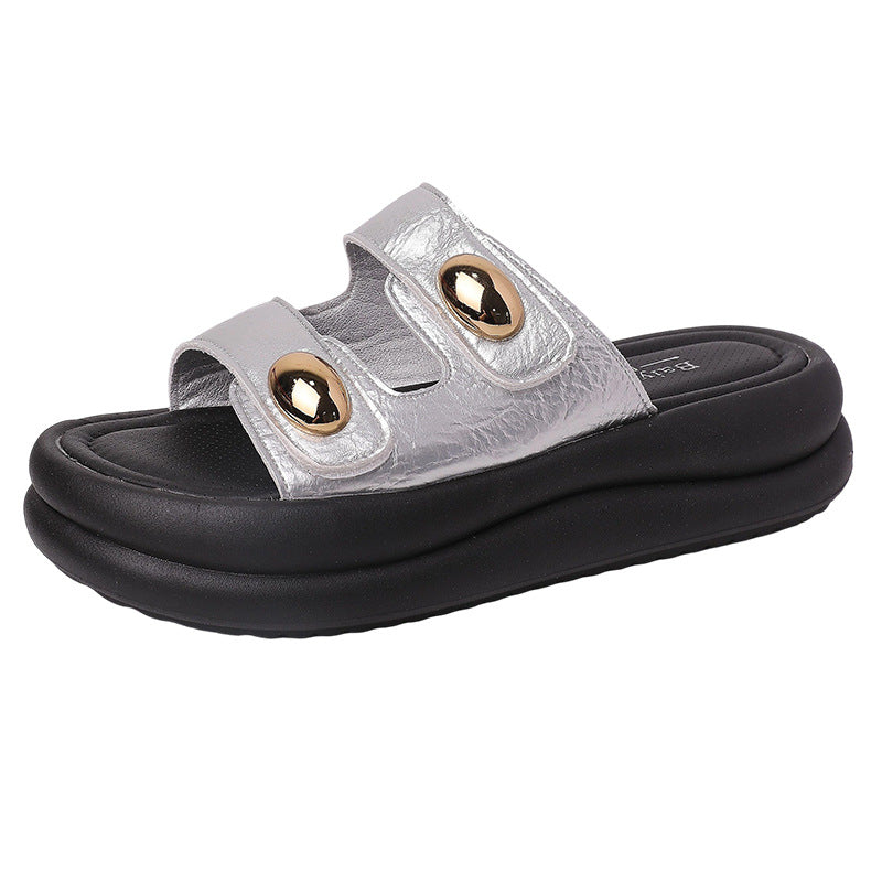 French platform slippers women's outerwear summer new high-end casual height increase with skirt one-word sandals