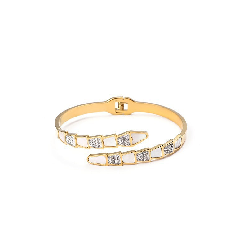 European and American cross-border fashion serpentine fritillary titanium steel bracelet women's high-end ins wind diamond-set non-fading jewelry