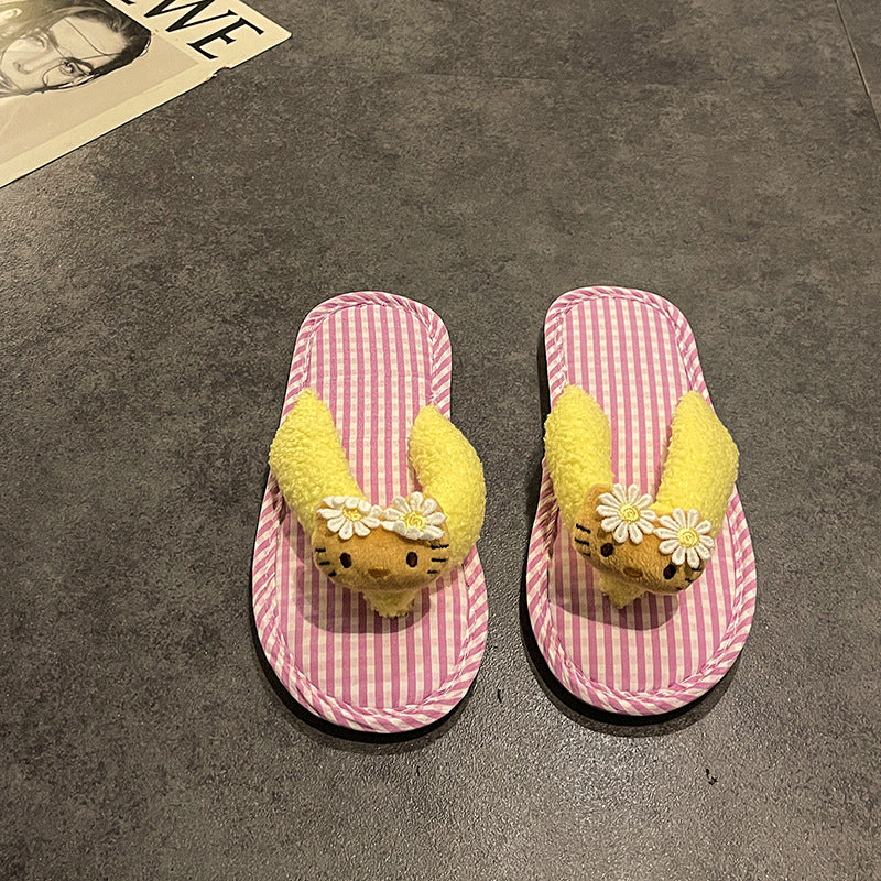 Fashion cartoon Hello Kitty beach cool slippers women's spring summer soft-soled fluffy shoes seaside niche design flip-flops