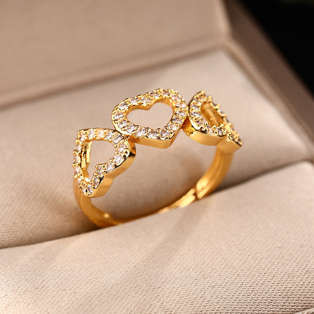 New zircon hollow love rings women's light luxury niche design sense fashion personality ins open hand jewelry