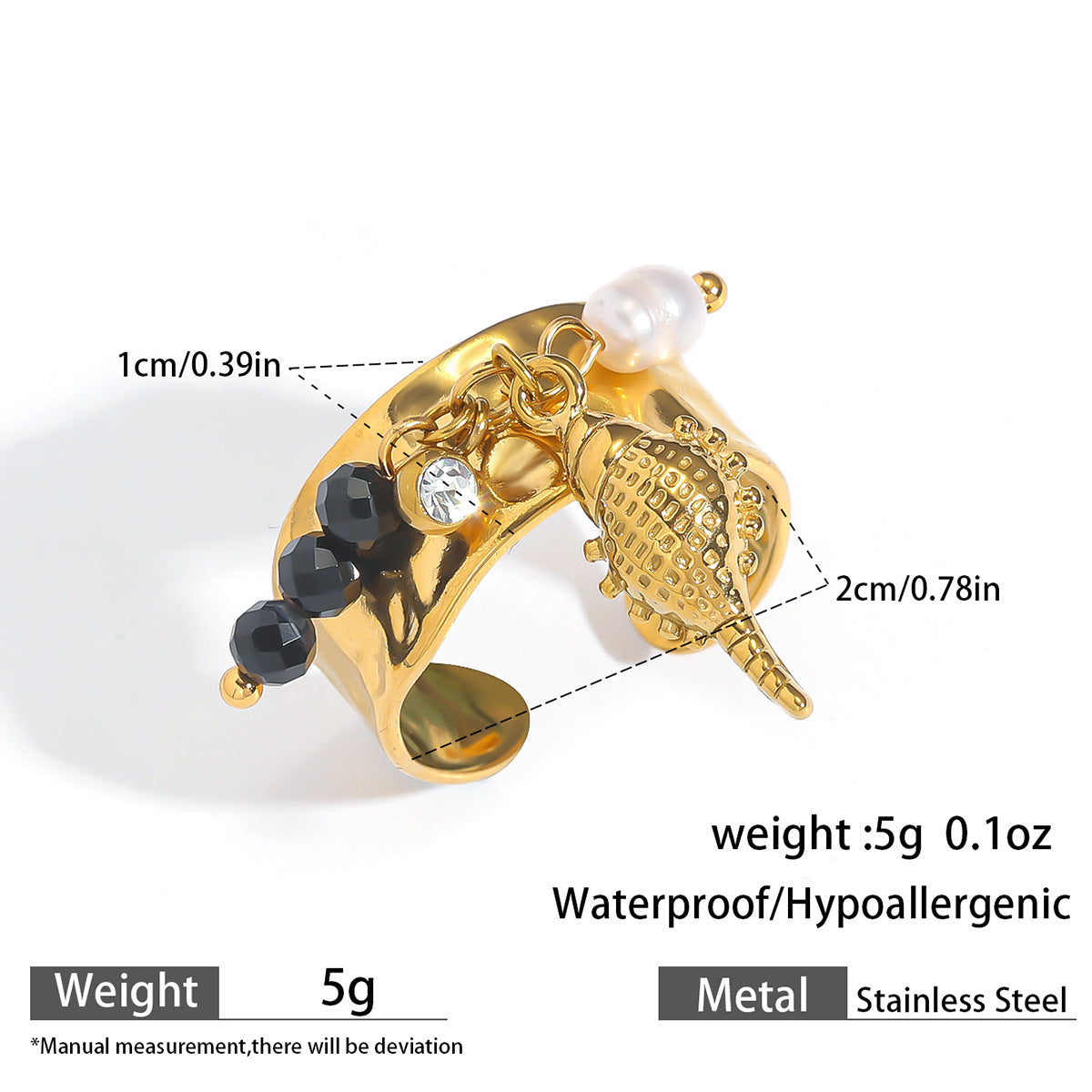 Malt European and American Stainless Steel Holiday Wind Opening Ring Conch Starfish Shell Pearl Blossom Cherry Rings Hand Jewelry