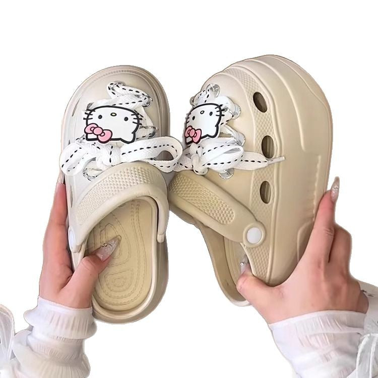 Cute cartoon Hello Kitty hole shoes women's summer new thick-soled muffin bottom sweet strap bag head slippers