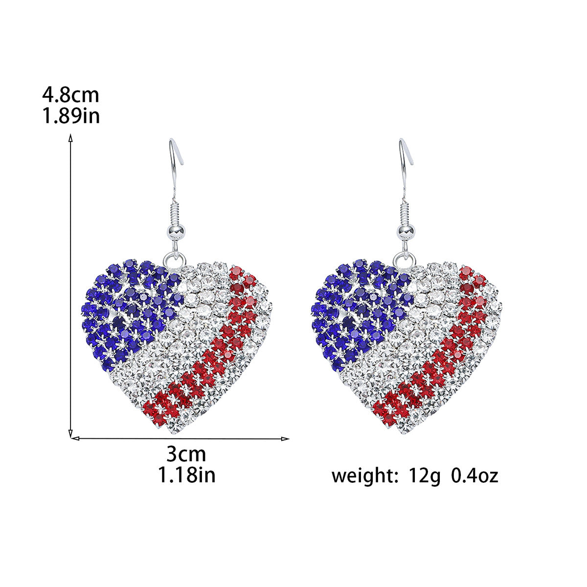 Popular, Independence Day super flash full of diamond love ear hook earrings women, all-copper fashionable and exquisite stud earrings