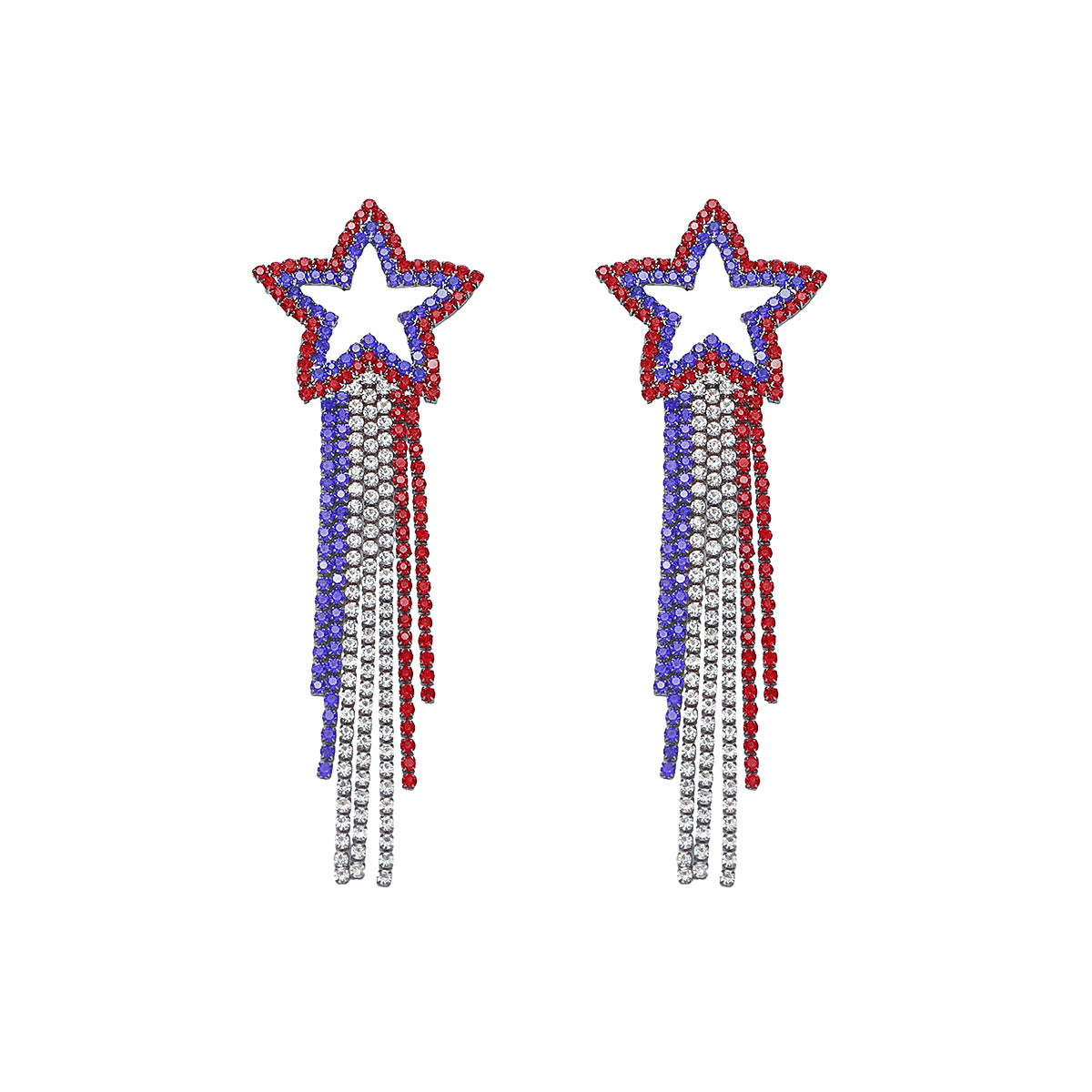 Fashion splicing long fringed earrings for women, all-copper imported rhinestone pentagram ear jewelry