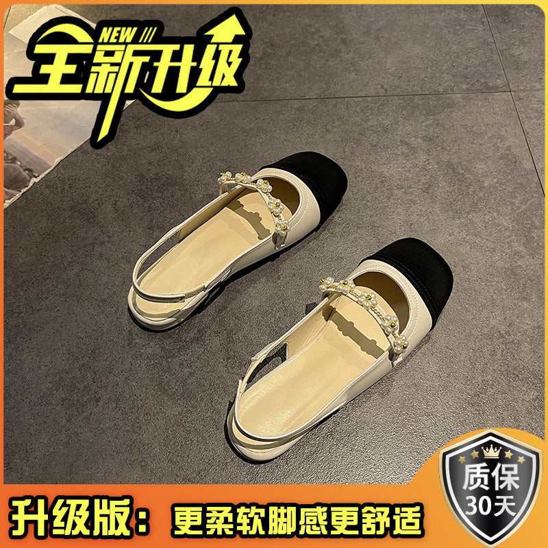 With skirt Mary Jane single shoes summer French small heel versatile pearl bag head sandals female new fairy style beanie shoes