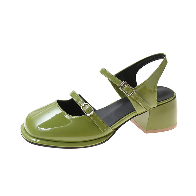 French thick heel empty single beanie shoes women's summer new Mary Jane shoes fashionable versatile super fire bag head sandals