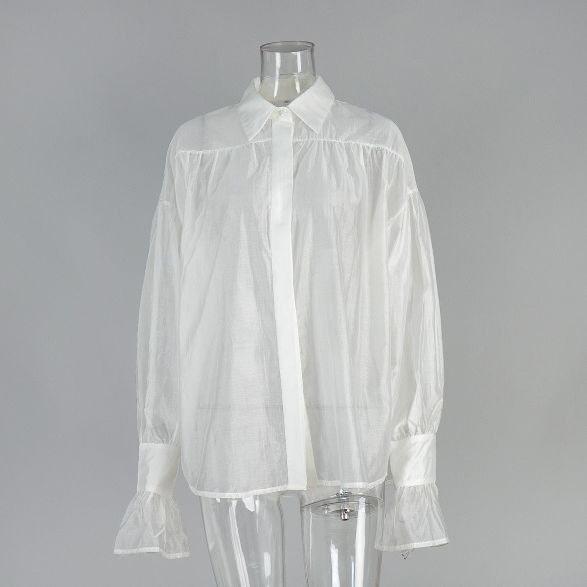 French style satin light and thin shirt European and American new high-end women's lantern long-sleeved casual top t-shirts