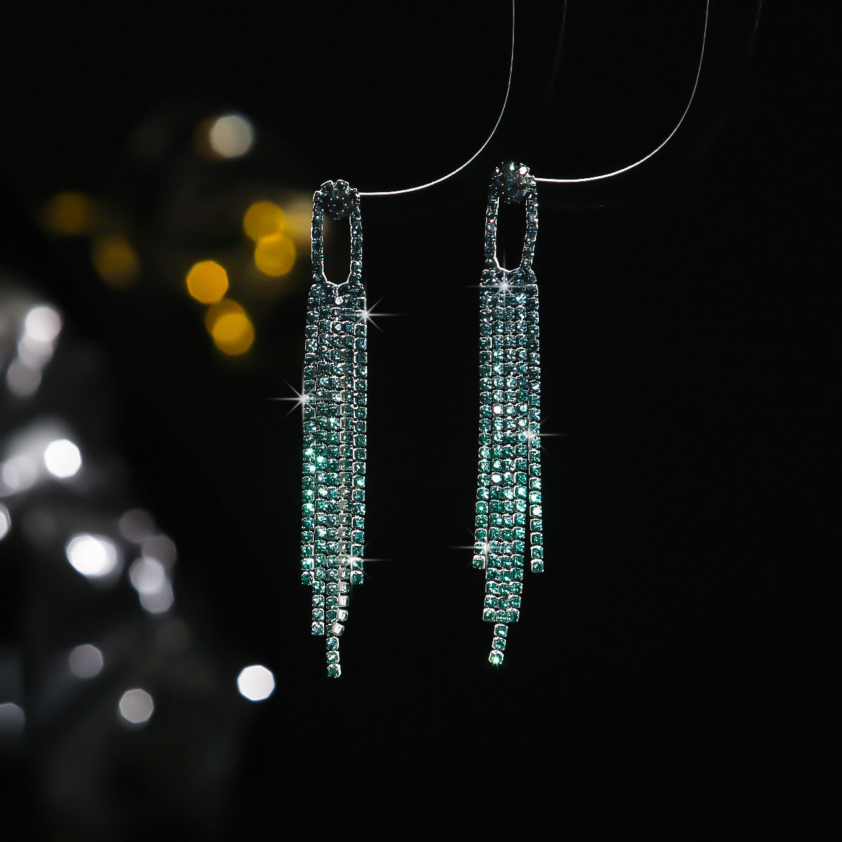 DINGKA banquet accessories, high-end luxury full diamond long fringed earrings, fashionable temperament women's stud earrings