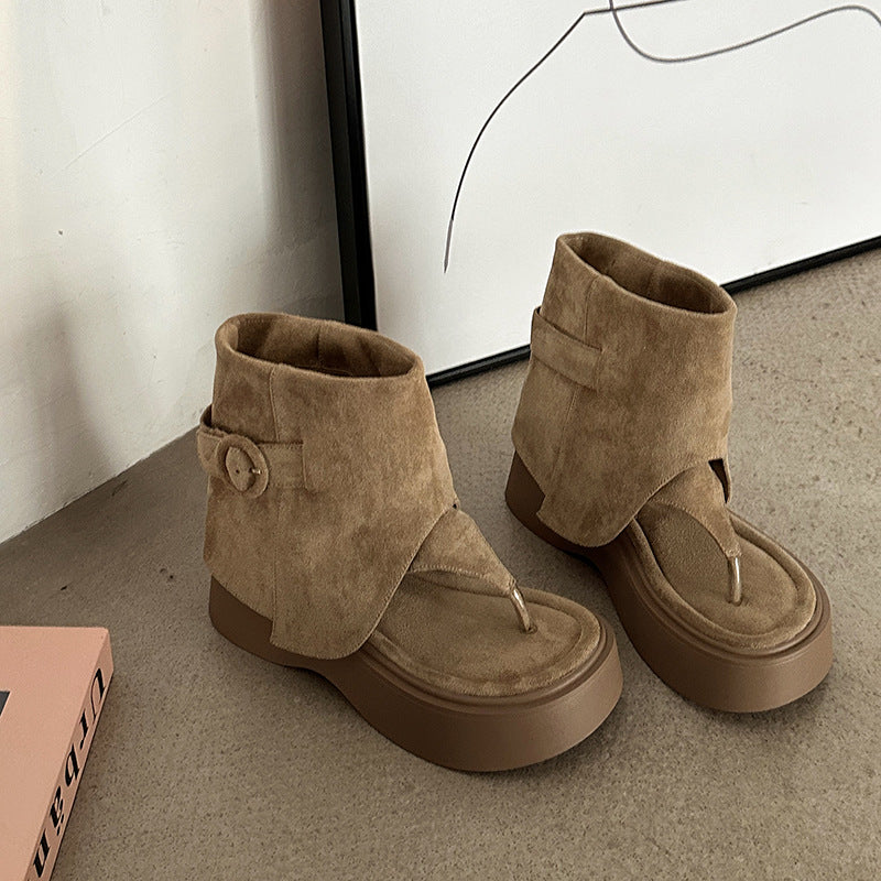 Niche design sense thick-soled herringbone trousers boots sandals women's summer new fashion versatile casual toe cool boot shoes