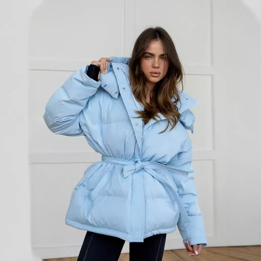 Hooded cotton jackets European and American new femininity hooded thickened warm versatile zipper bread clothes