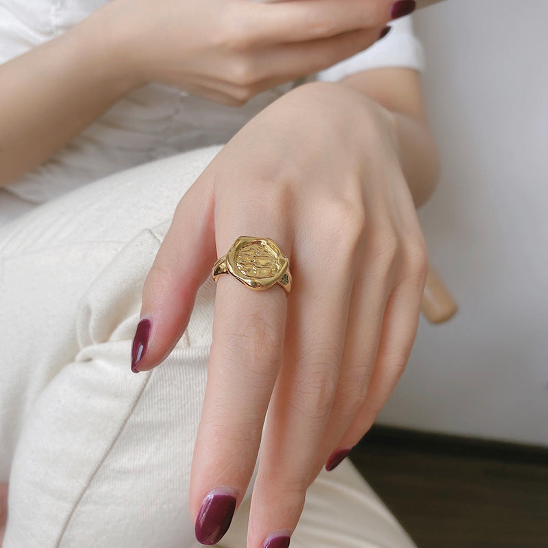 French Open Ring Vintage Irregular Bump Texture Abstract Pattern Rings