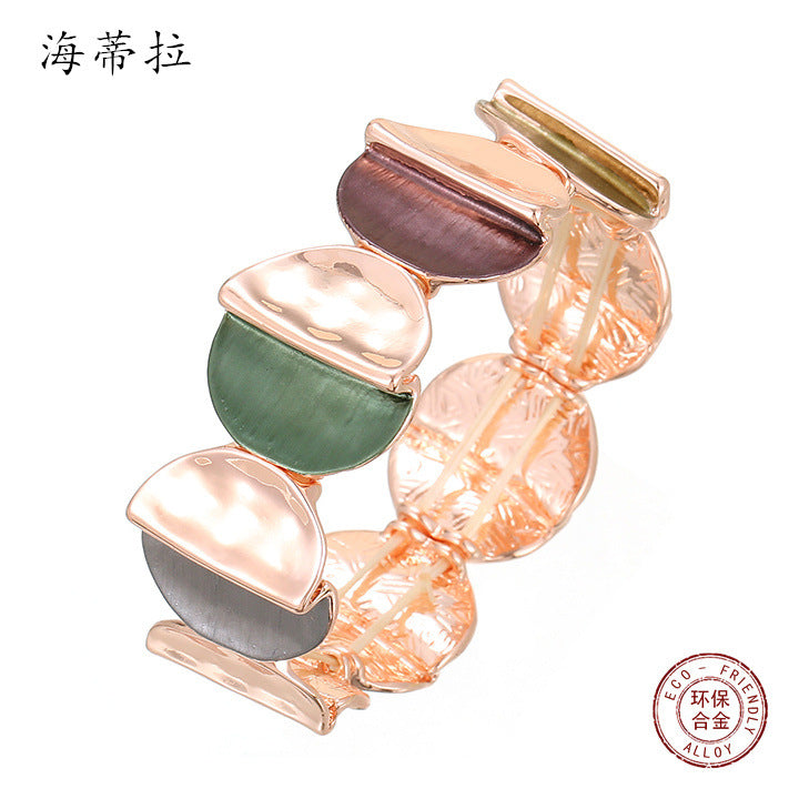 Cross-border new round geometric bracelet, color dripping oil environmentally friendly alloy bracelet, handmade painting creative modeling lady