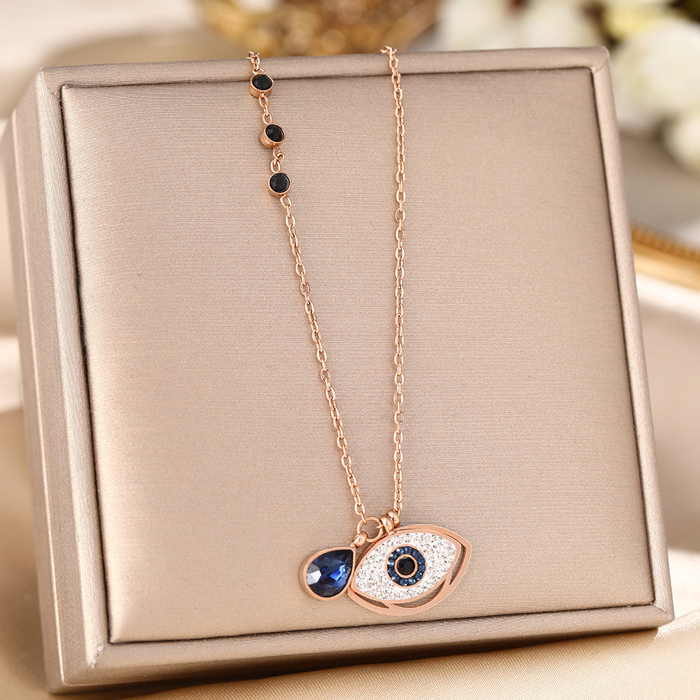 European and American cross-border devil eyes titanium steel necklace female personality blue eye temperament light luxury collarbone chain jewelry does not fade