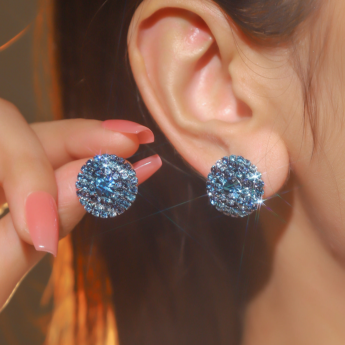 DINGKA explosive rhinestone geometric round women's earrings, a pair of versatile exquisite circles