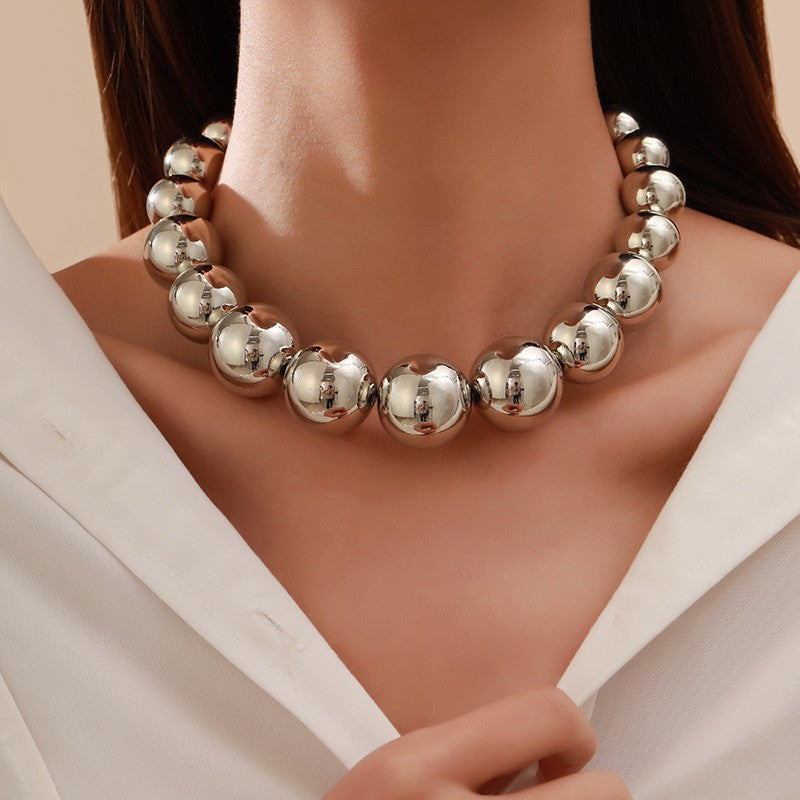 European and American jewelry, exaggerated large round bead punk collar collarbone chain, hot-selling geometric bead necklace women's beads